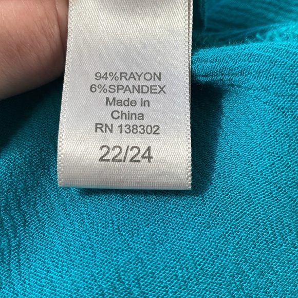 AVENUE TEAL TURQUOISE V-NECK PEASANT BLOUSE CRINKLE TOP PUFFED SLEEVES S… - Picture 5 of 9